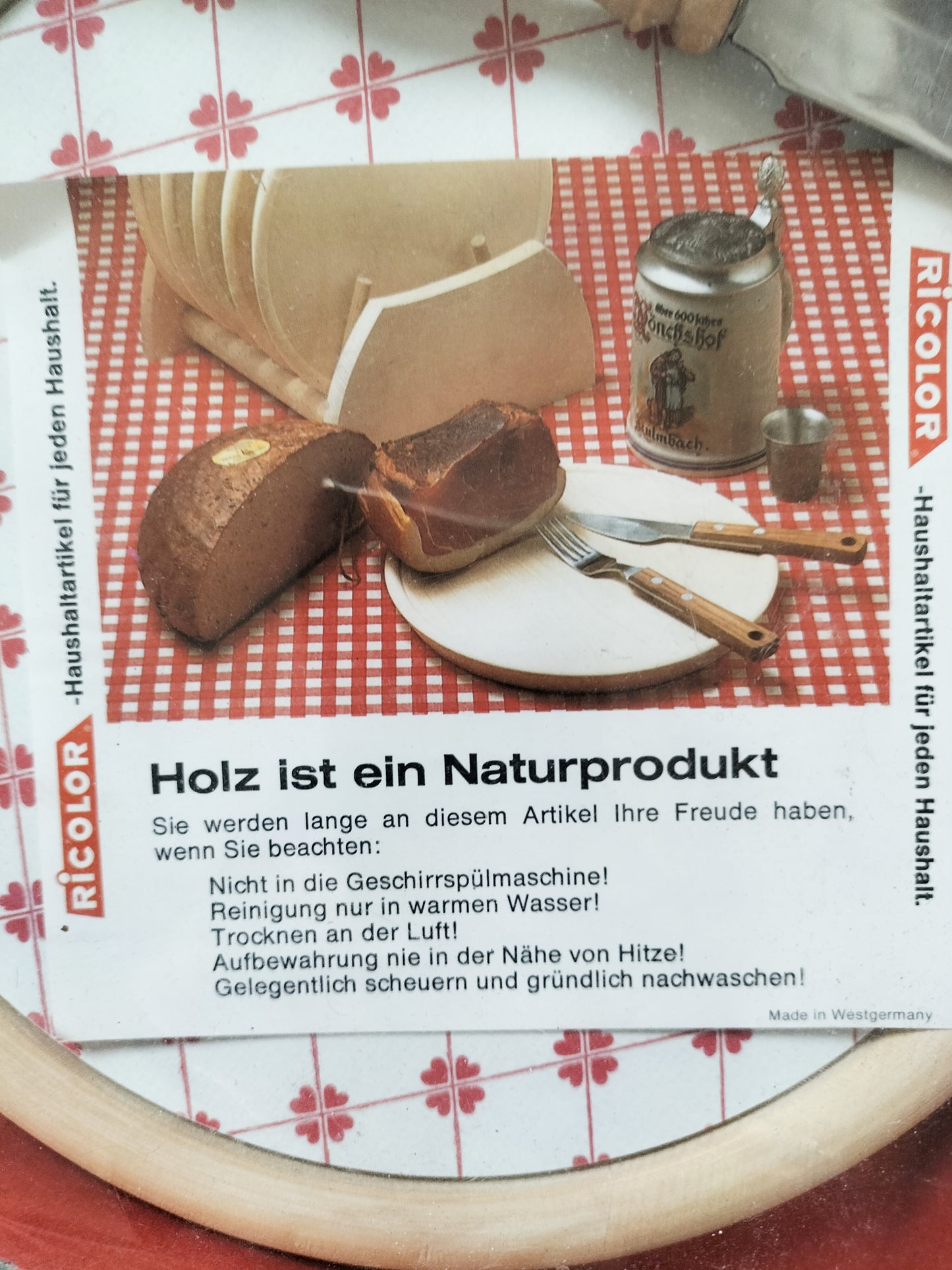 Petit plateau/ planche à fromage/ charcuterie formica et bois Ricolor West Germany