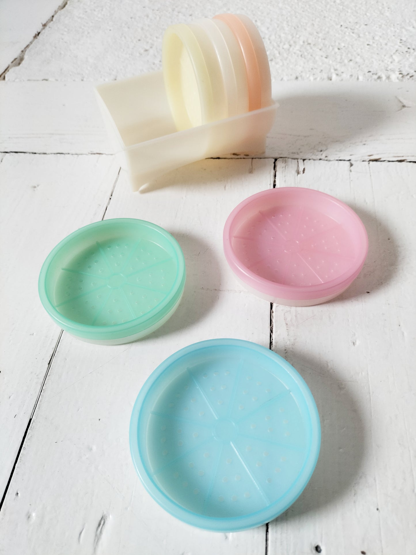 Set de 6 sous-verres + support Tupperware pastel vintage