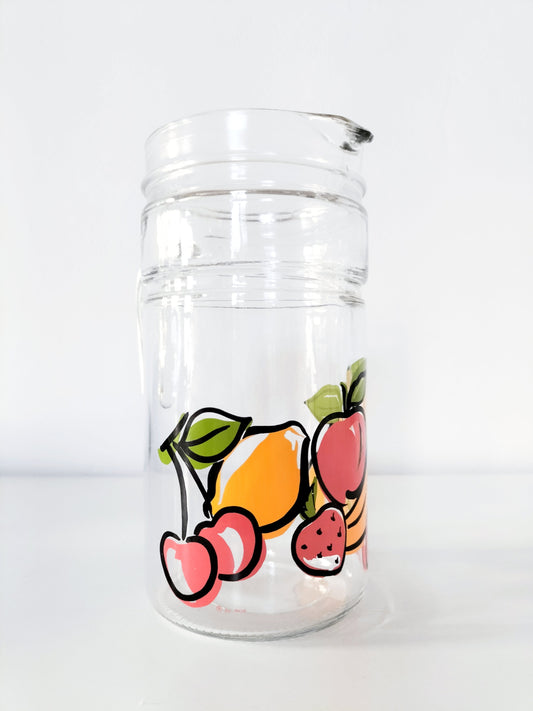 Carafe cruche en verre décor fruits