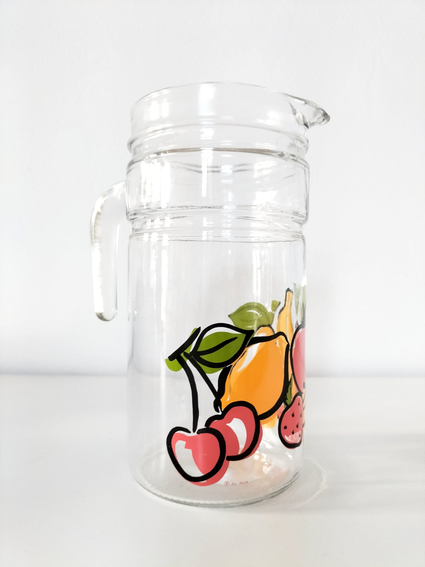 Carafe cruche en verre décor fruits
