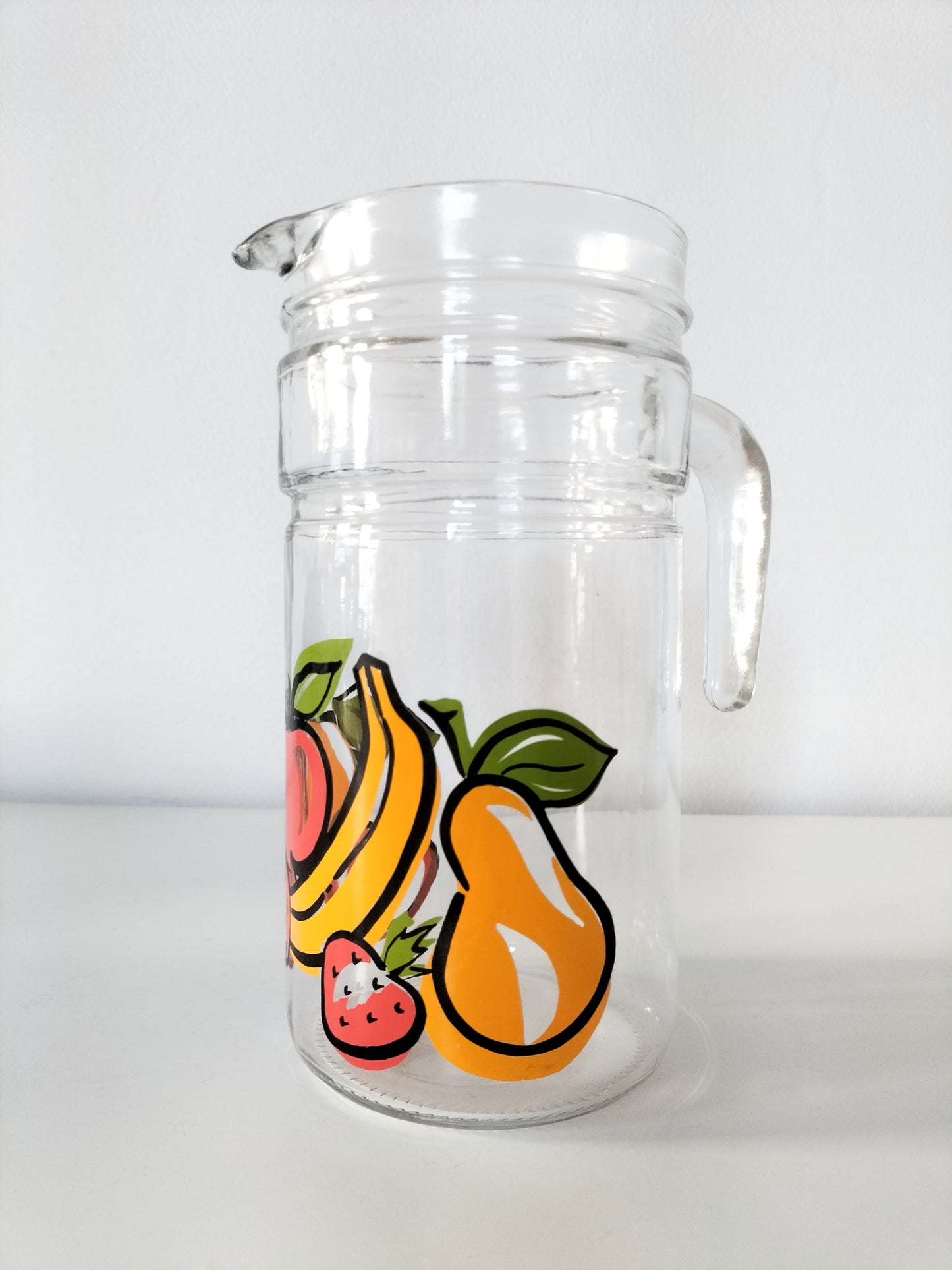 Carafe cruche en verre décor fruits