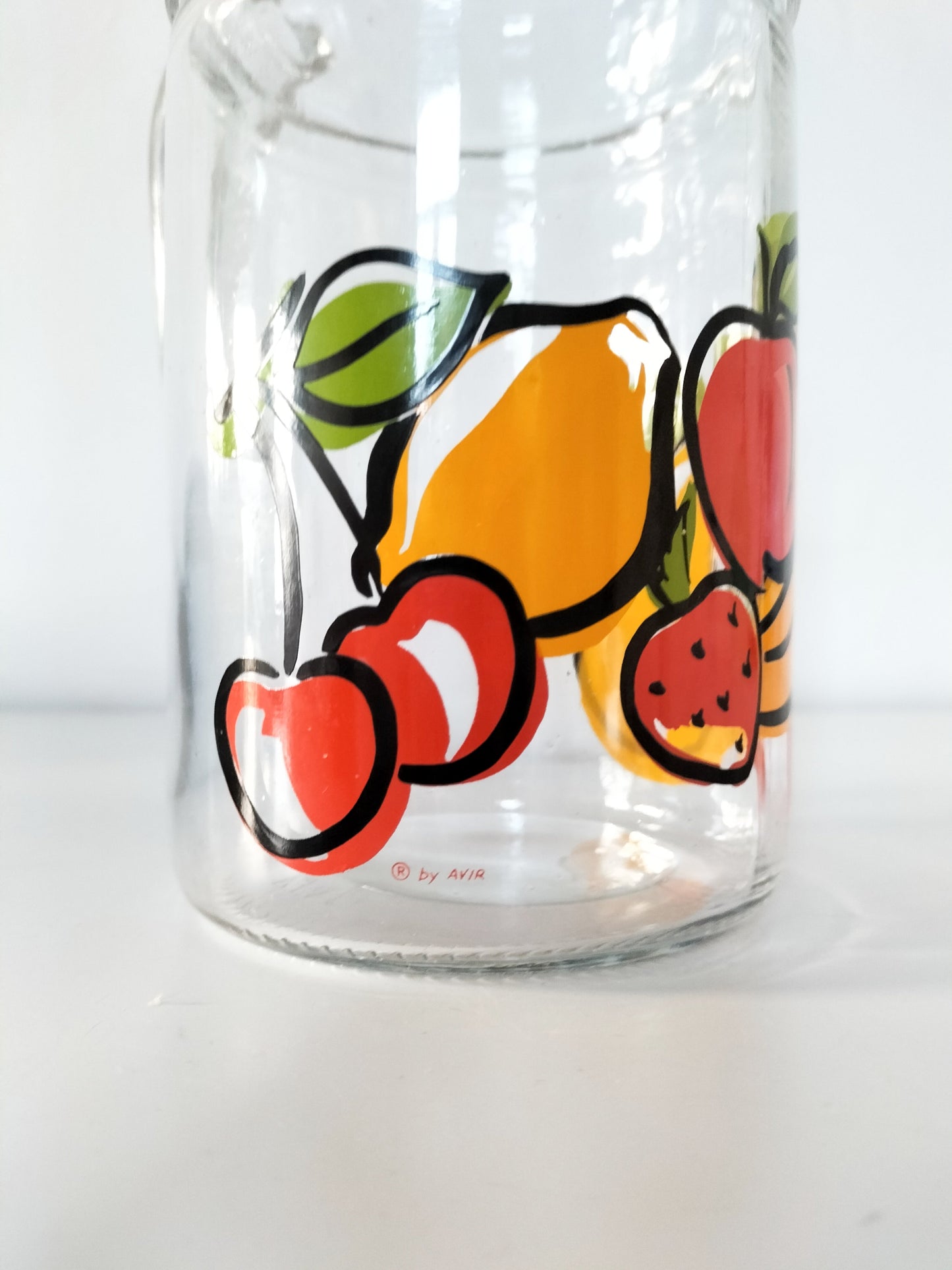 Carafe cruche en verre décor fruits