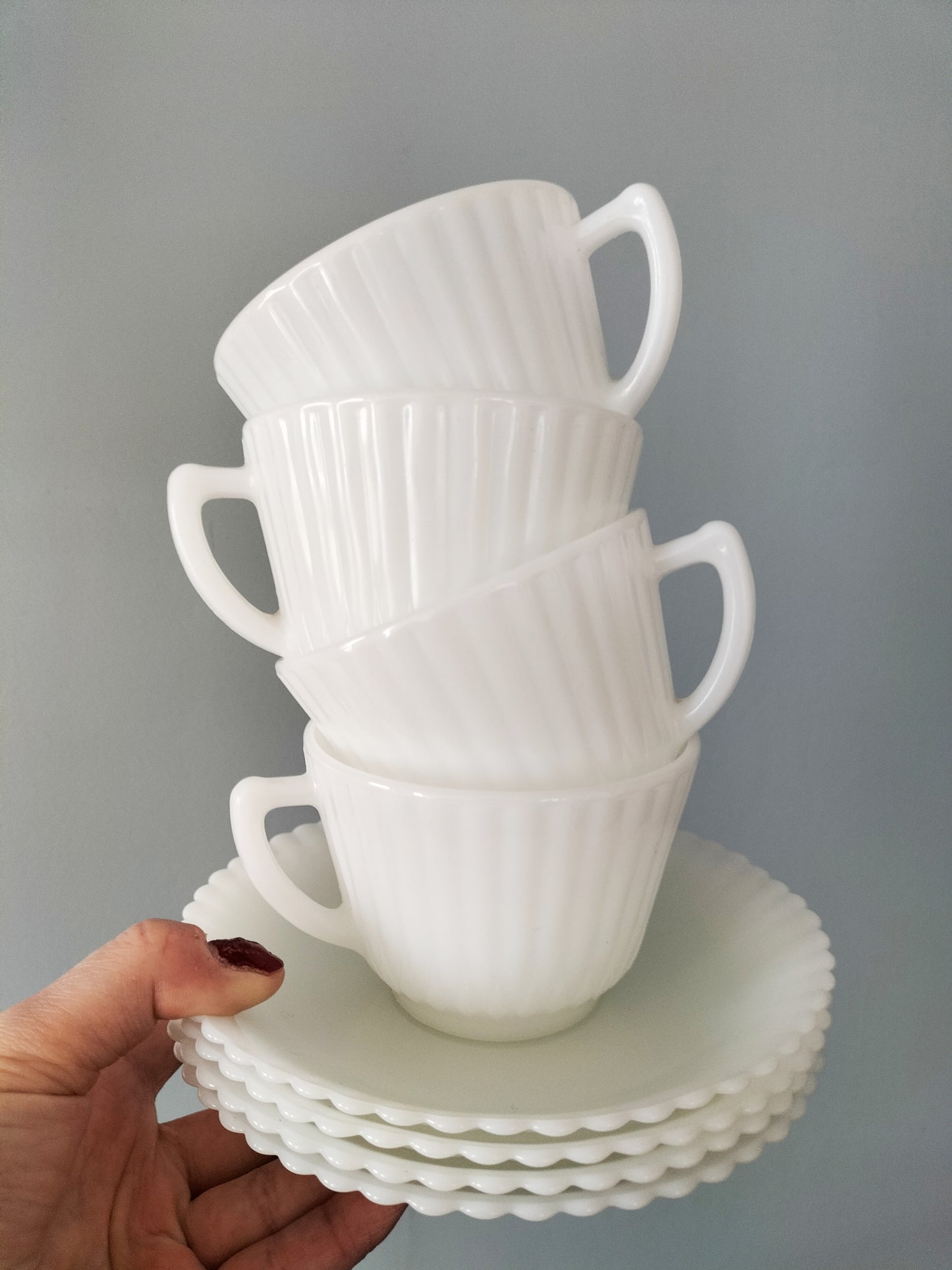 Ensemble de 4 tasses + sous-tasses MacBeth-Evans Petalware USA