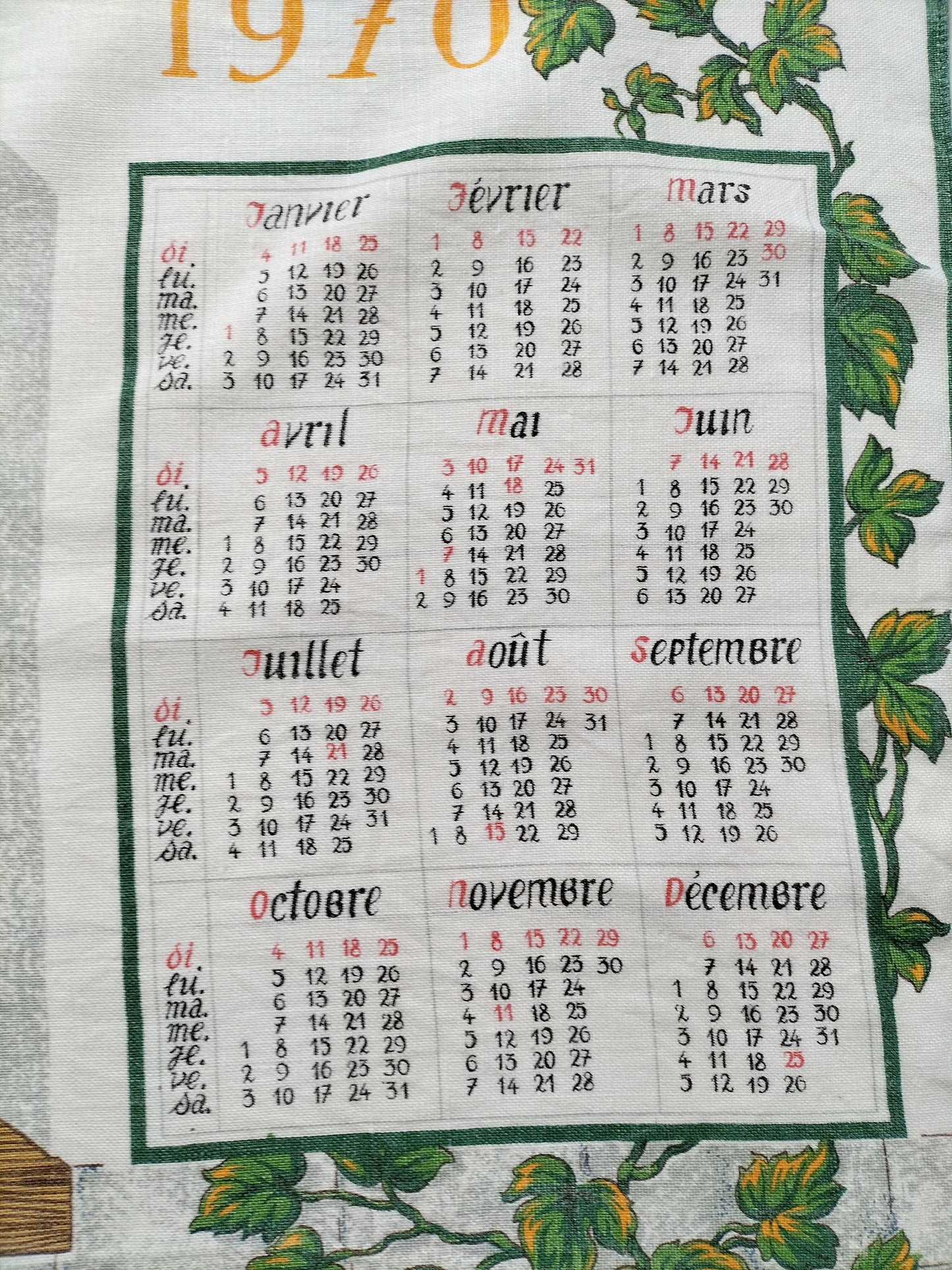 Torchon de cuisine calendrier 1970