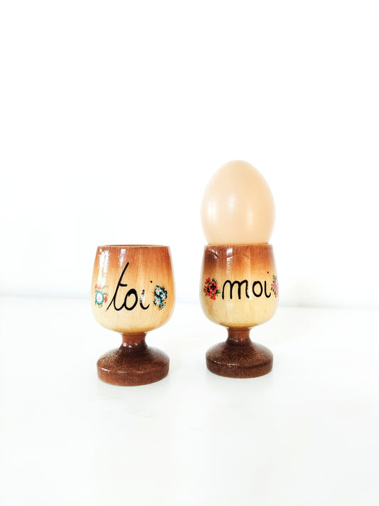 Duo de coquetiers en bois Toi et Moi