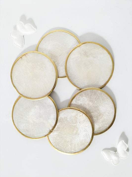 Ensemble de 6 sous-verres en nacre et laiton