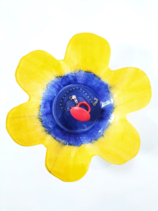 Grande coupelle/ porte- bijoux/ vide-poches fleur en verre