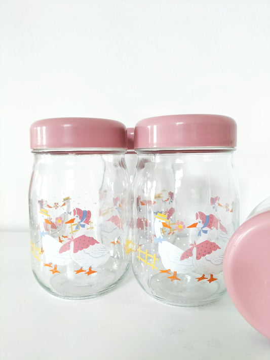 Gros pot/ bocal en verre décor oies (à l'unité)