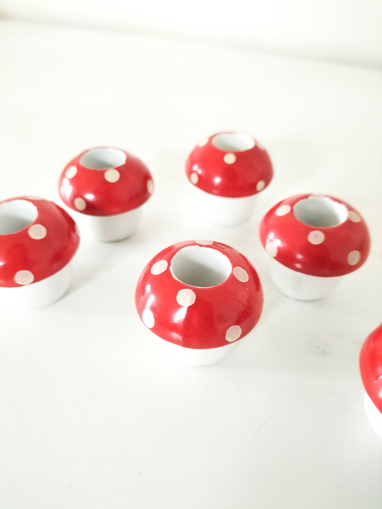 Duo de mini-bougeoirs champignon en porcelaine