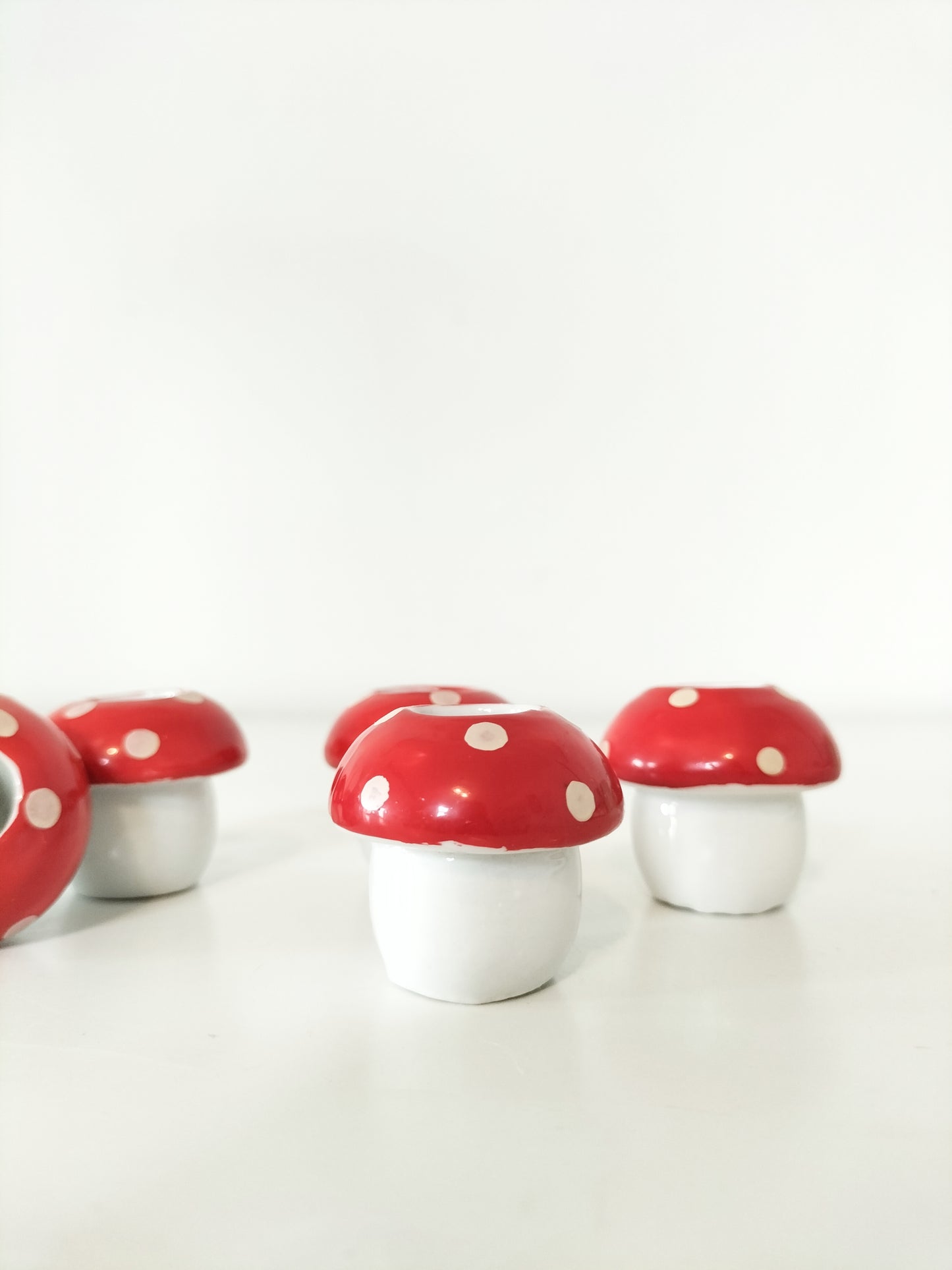 Duo de mini-bougeoirs champignon en porcelaine