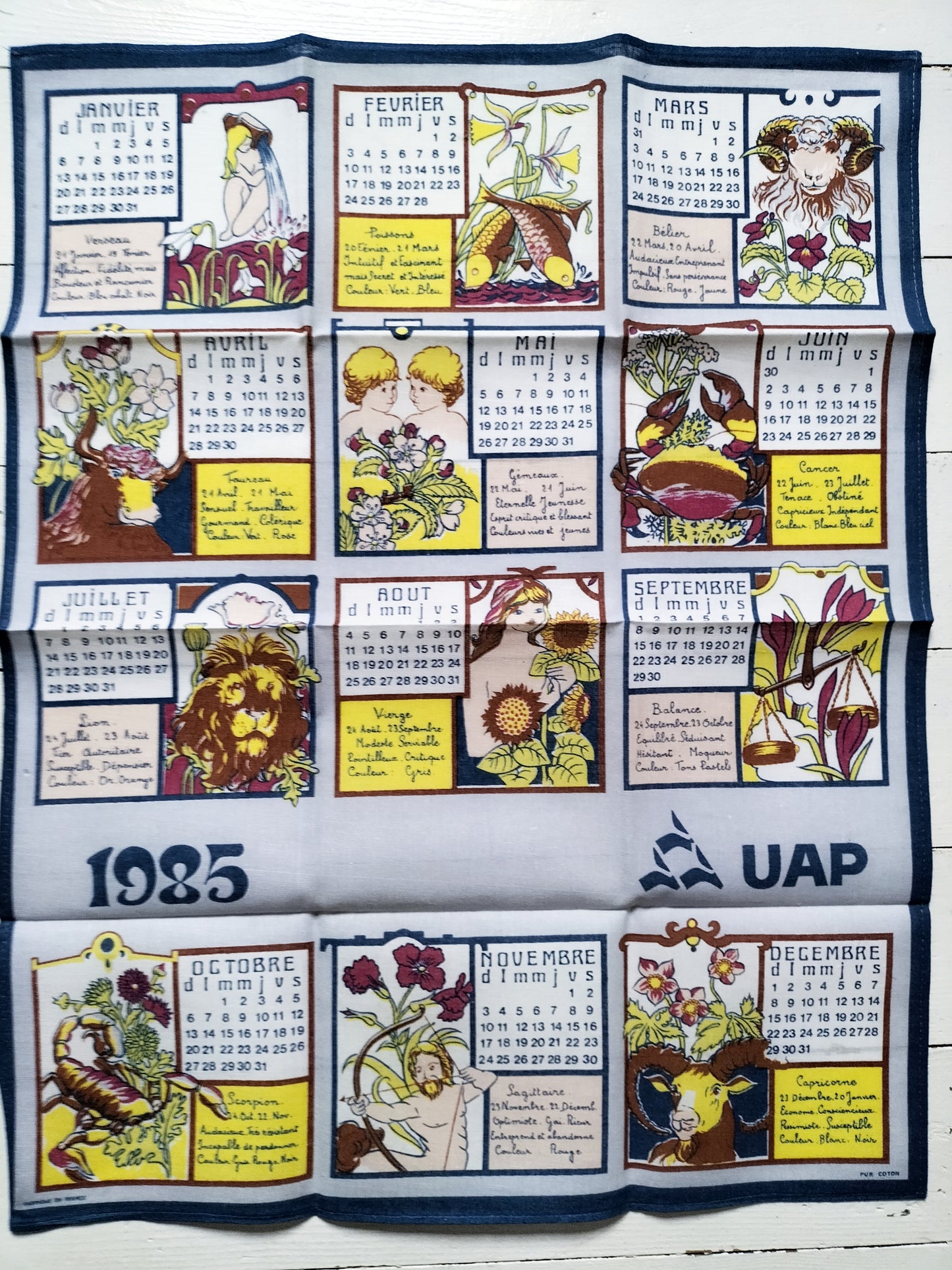 Torchon calendrier 1985