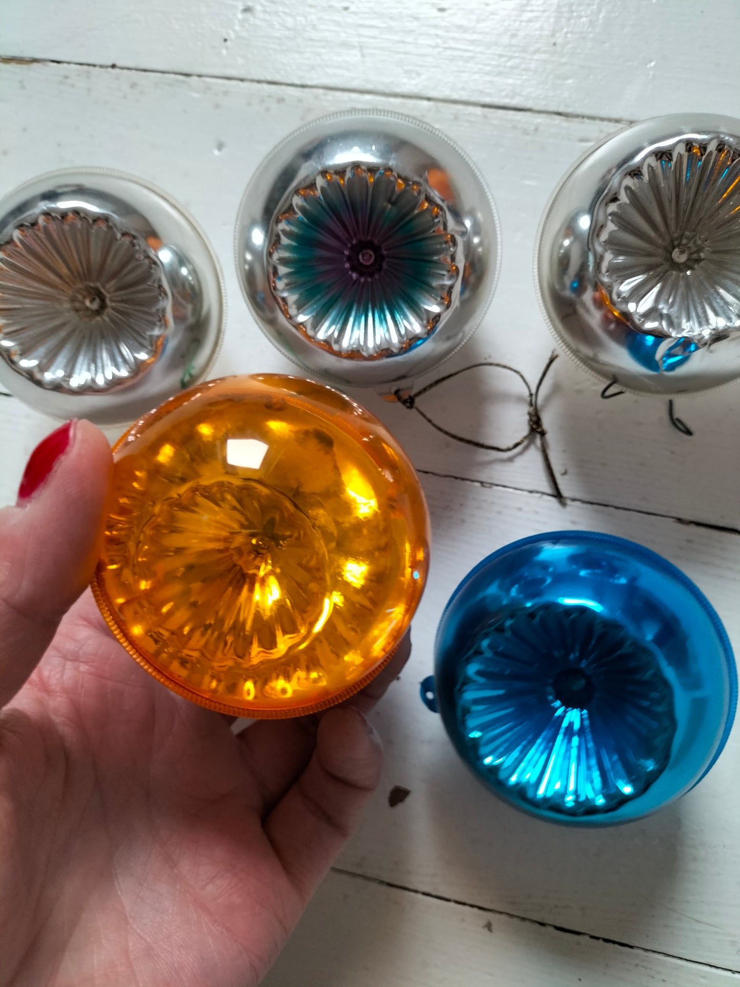 Ensemble de 5 boules de Noël creuses kaléidoscope vintage Belco