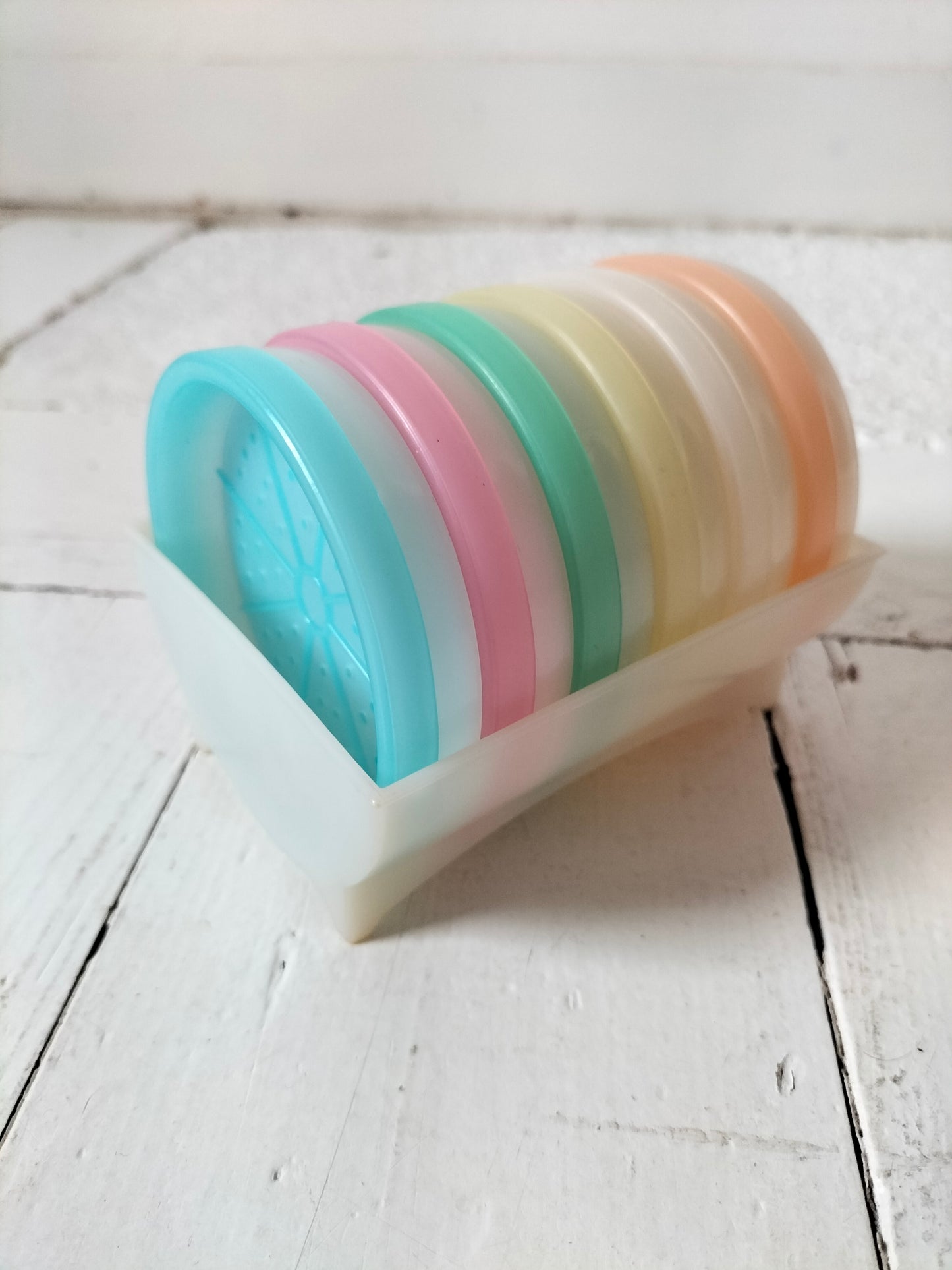 Set de 6 sous-verres + support Tupperware pastel vintage