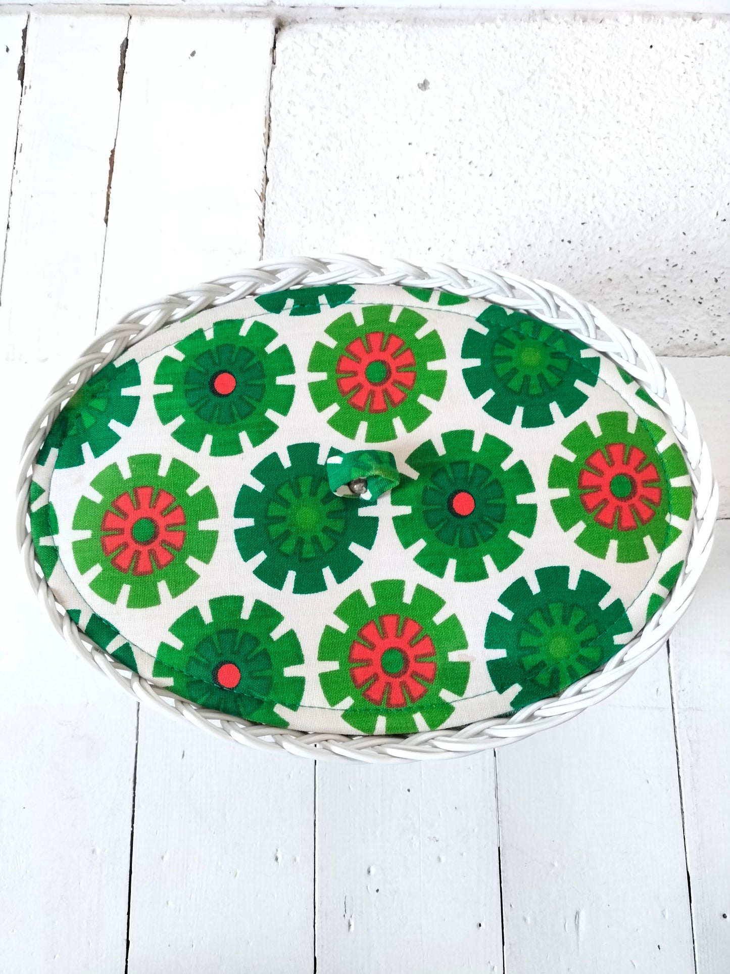 Boîte/ panier à couture travailleuse tissu et scoubidou