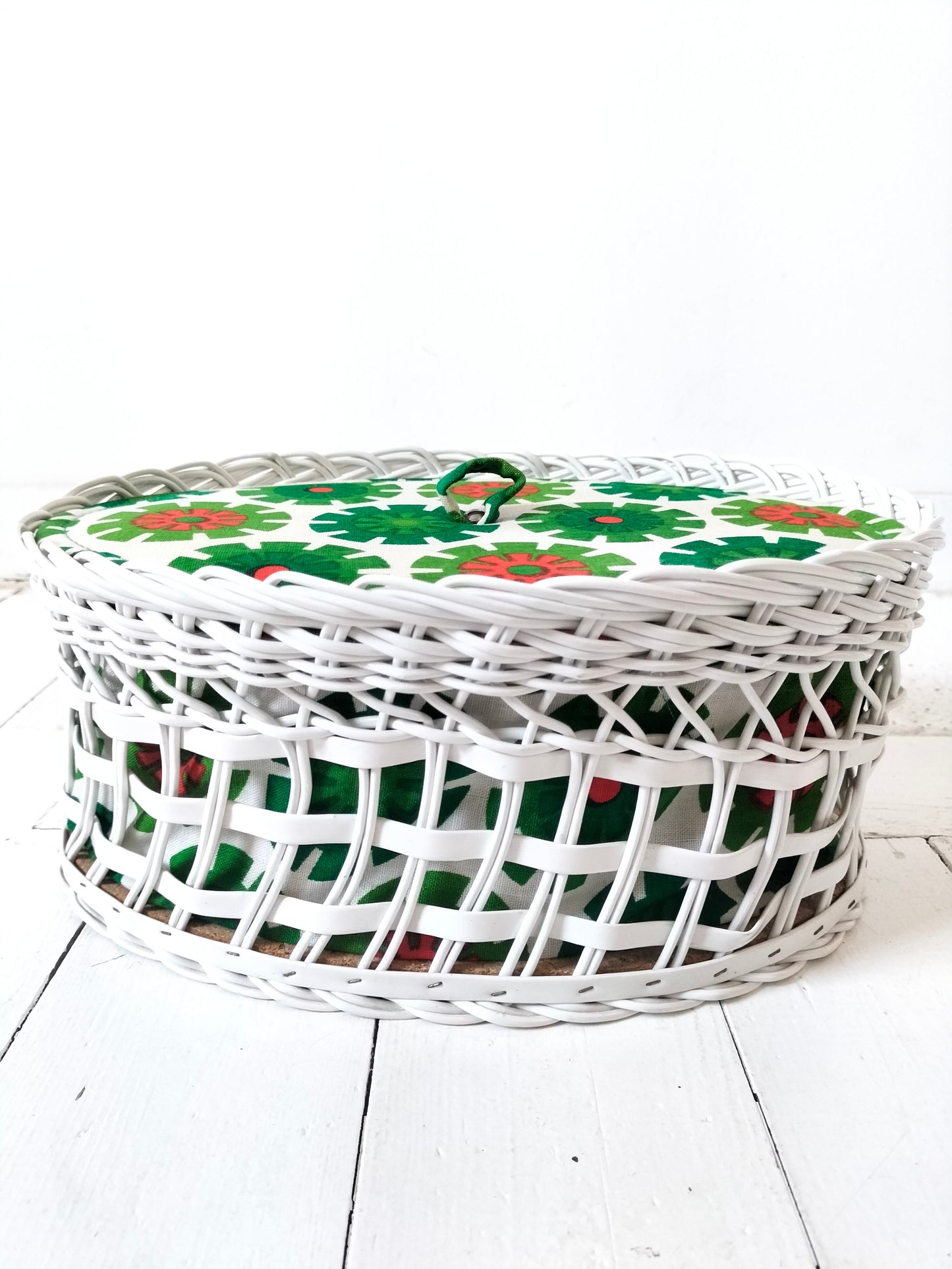 Boîte/ panier à couture travailleuse tissu et scoubidou