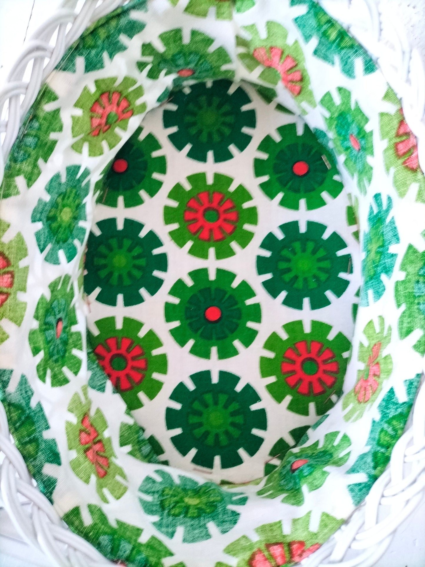 Boîte/ panier à couture travailleuse tissu et scoubidou