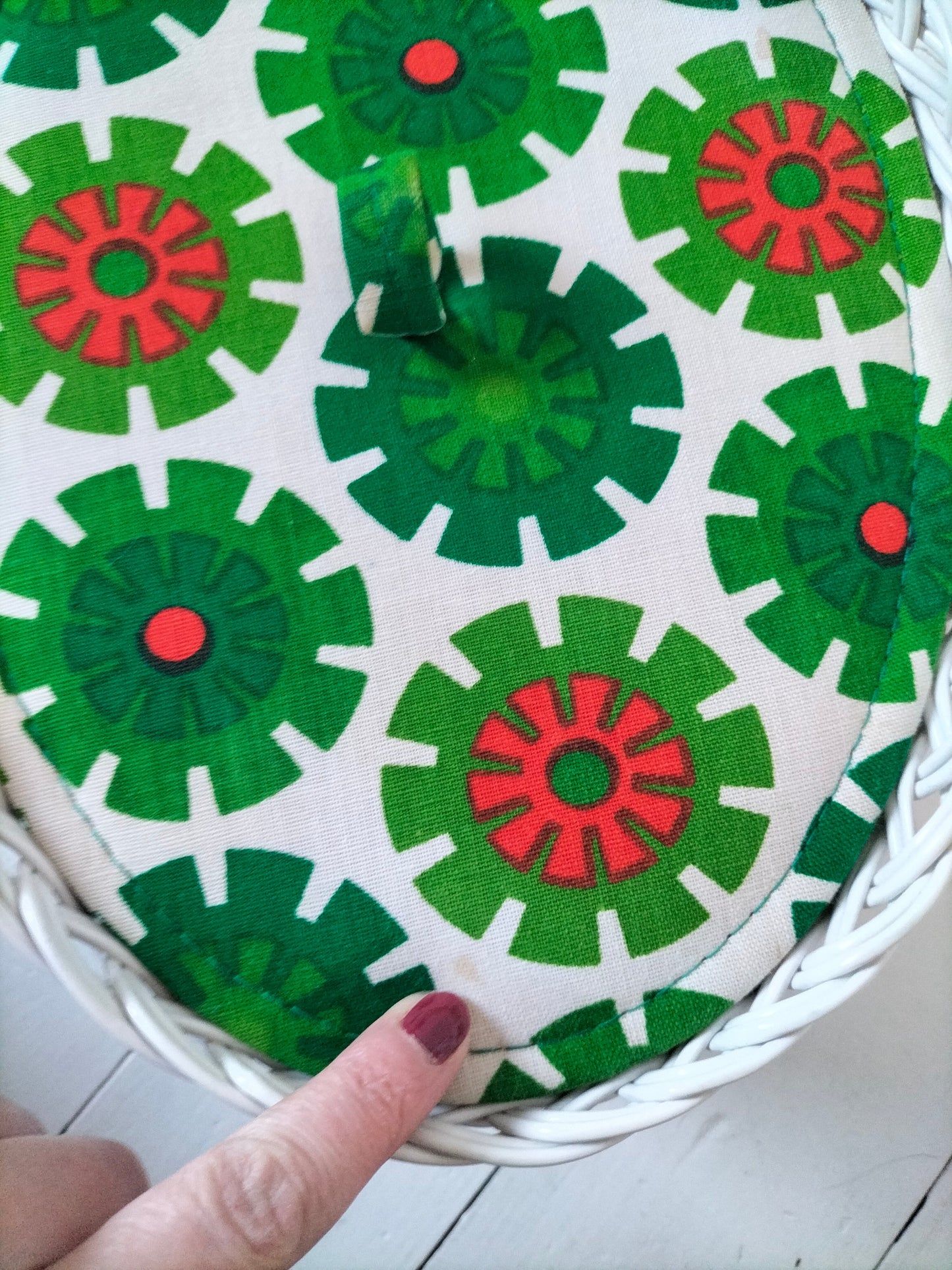 Boîte/ panier à couture travailleuse tissu et scoubidou