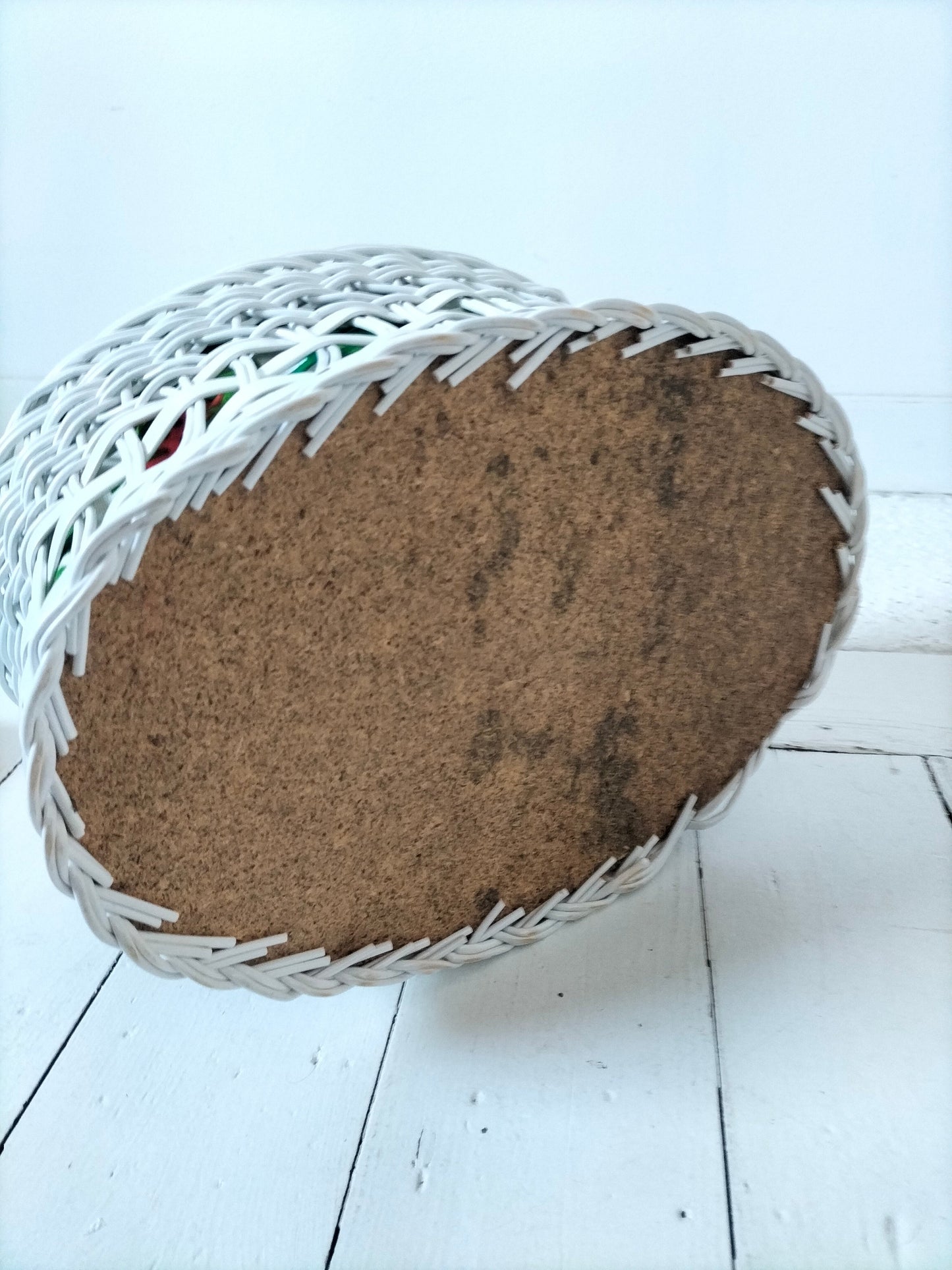 Boîte/ panier à couture travailleuse tissu et scoubidou