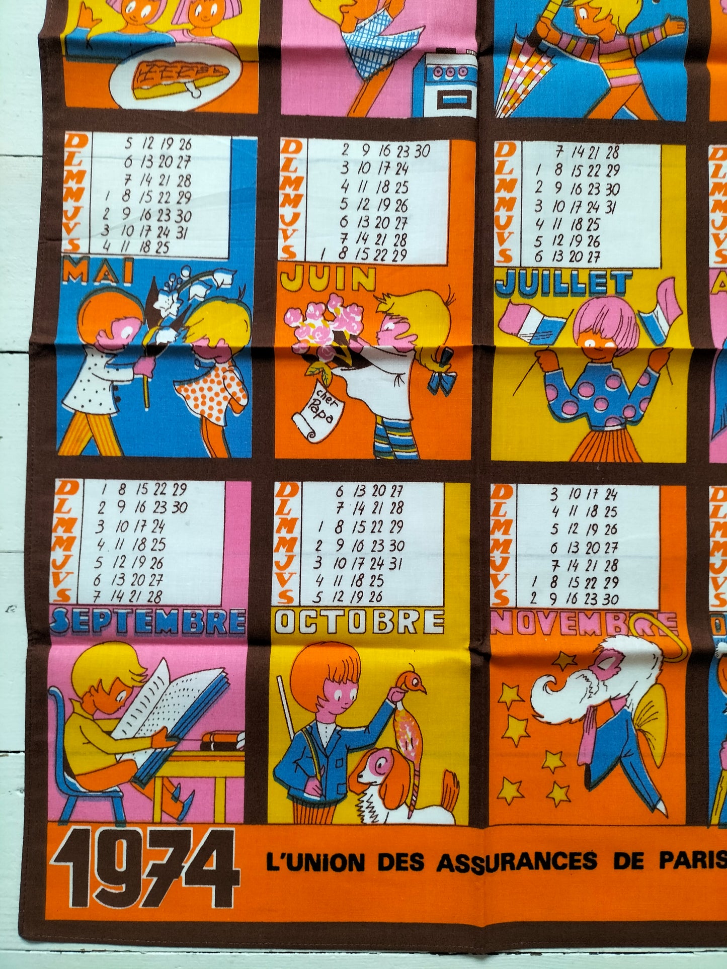 Torchon calendrier 1974