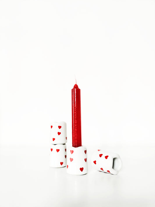 Duo de mini-bougeoirs en porcelaine + bougies