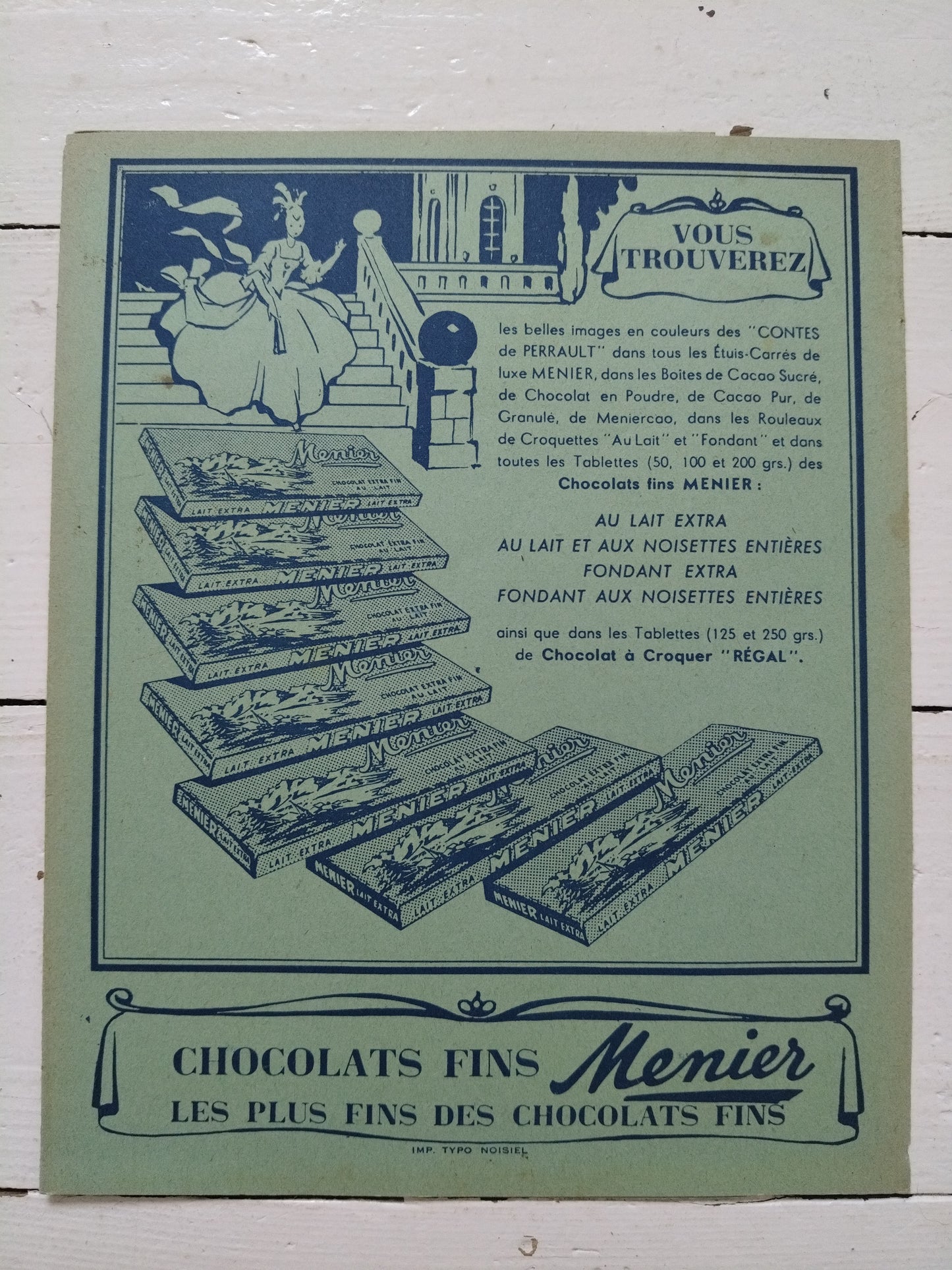 Ancien protège-cahier en papier publicitaire chocolats fins Menier