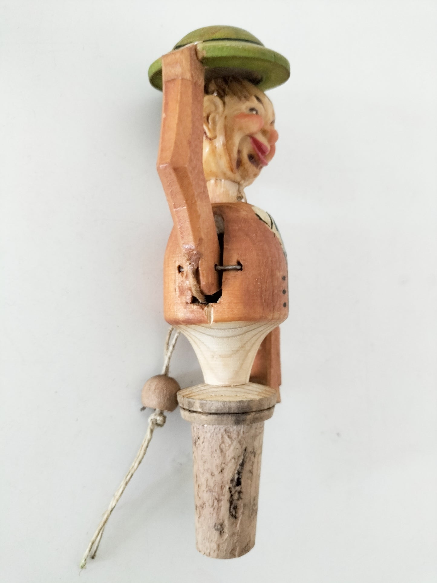 Ancien bouchon bonhomme tirant son chapeau en bois