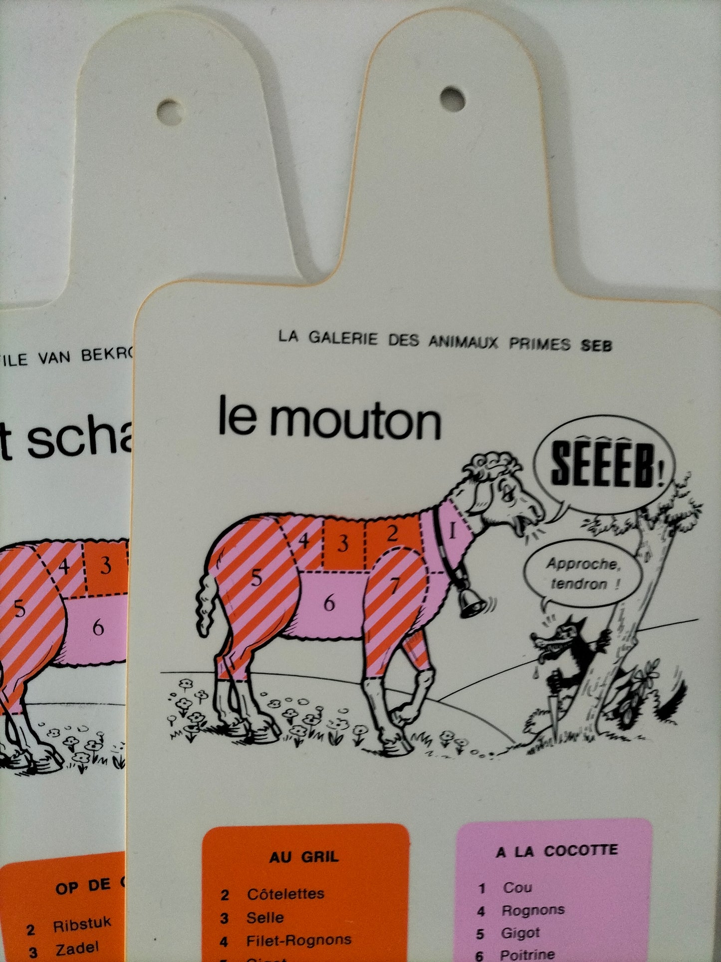 Planche à découper publicitaire Seb 1973 (double face, français/ néerlandais) à l'unité