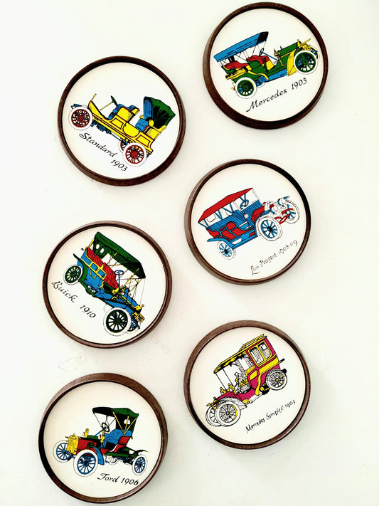 Ensemble de 6 sous-verres voitures anciennes en plastique