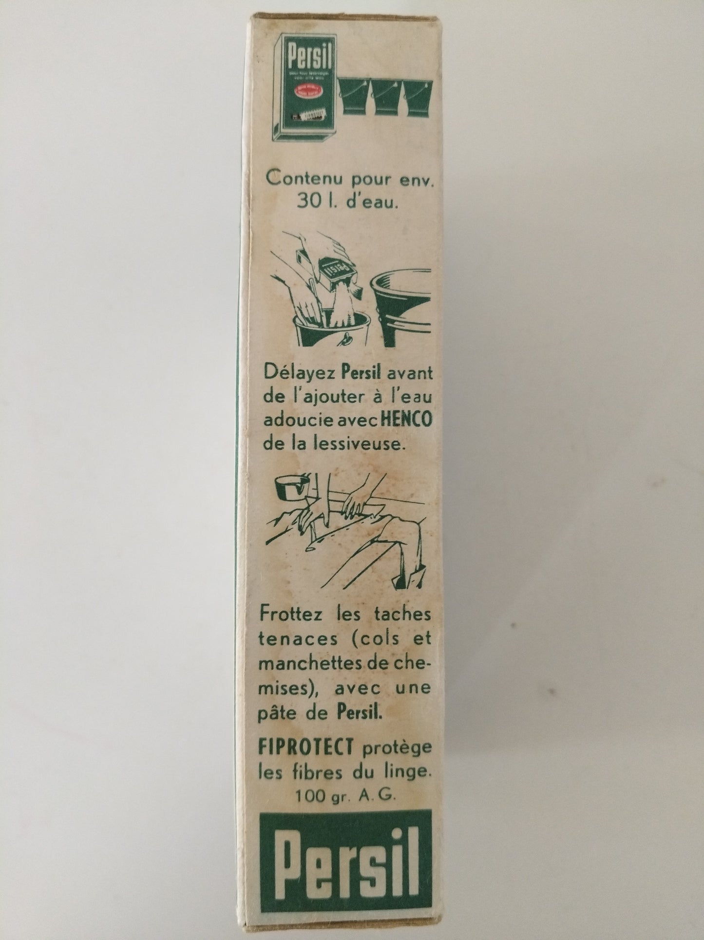 Ancienne boîte cartonnée de poudre de savon au choix : Persil, Soleil ou Vigor (français/ néerlandais)