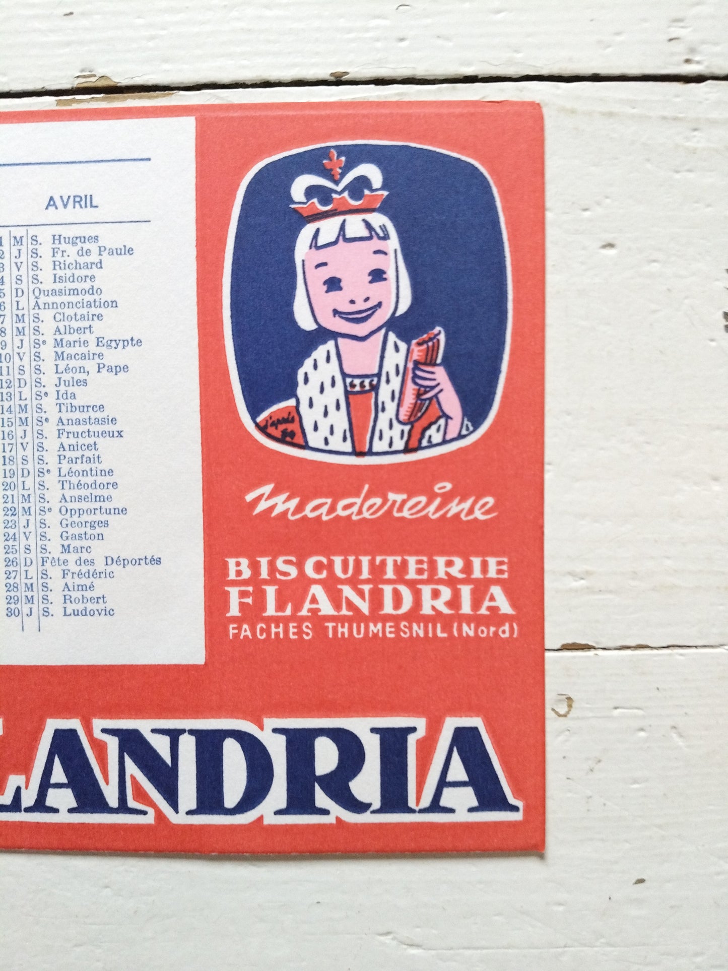 Ancien buvard publicitaire calendrier 1964 biscuiterie madeleines Flandria