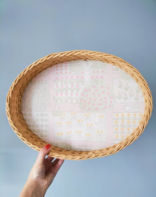 Plateau ovale bois et osier