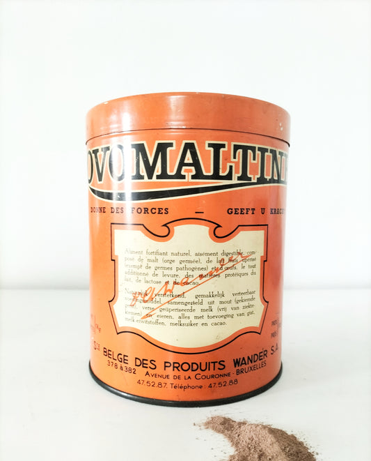 Ancienne grosse boîte métallique publicitaire Ovomaltine années 50