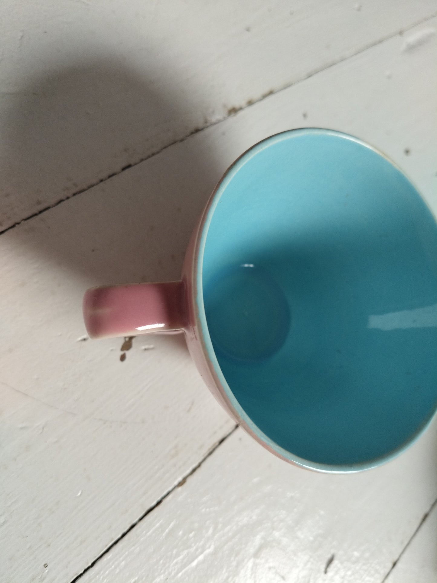 Ensemble 1 tasse rose et 1 soucoupe bleu ciel Boch La Louvière Miami Bicolore