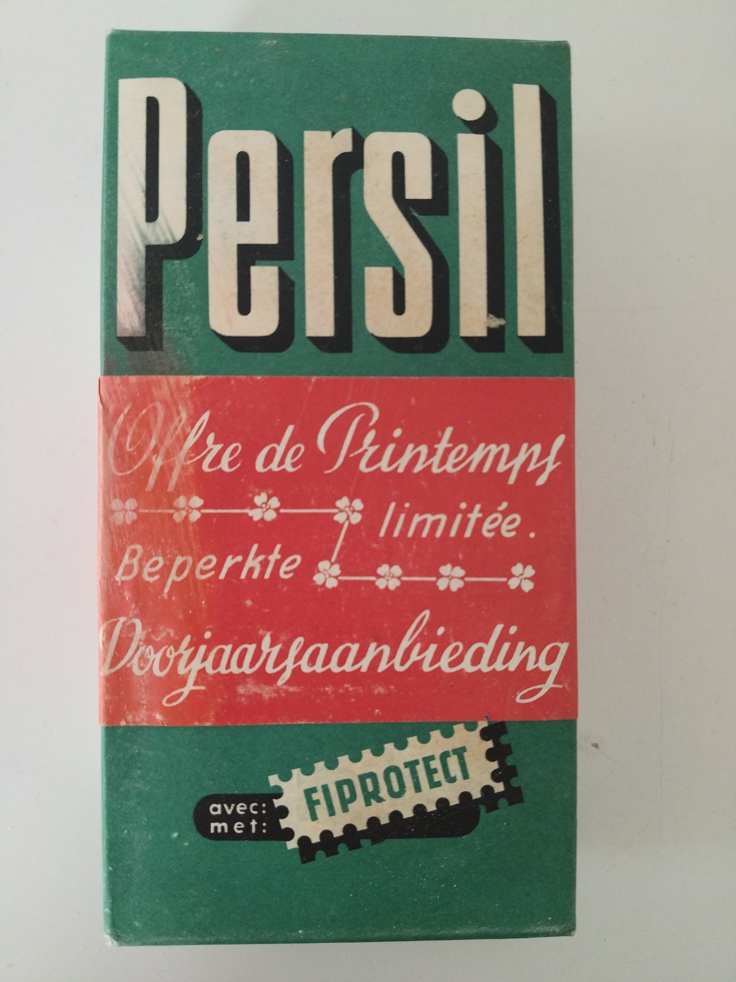 Ancienne boîte cartonnée de poudre de savon au choix : Persil, Soleil ou Vigor (français/ néerlandais)
