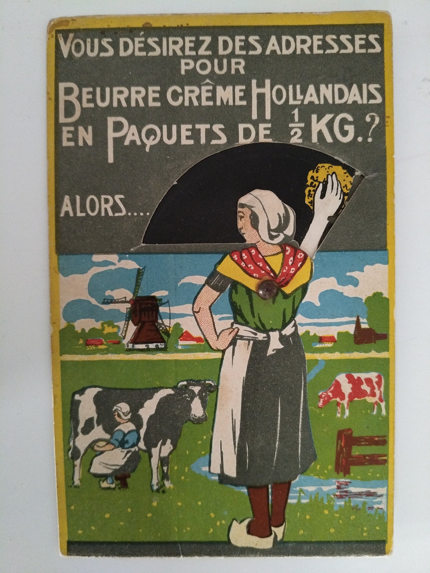 Petit carton publicitaire animé Beurre crème Hollandais