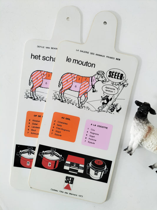 Planche à découper publicitaire Seb 1973 (double face, français/ néerlandais) à l'unité