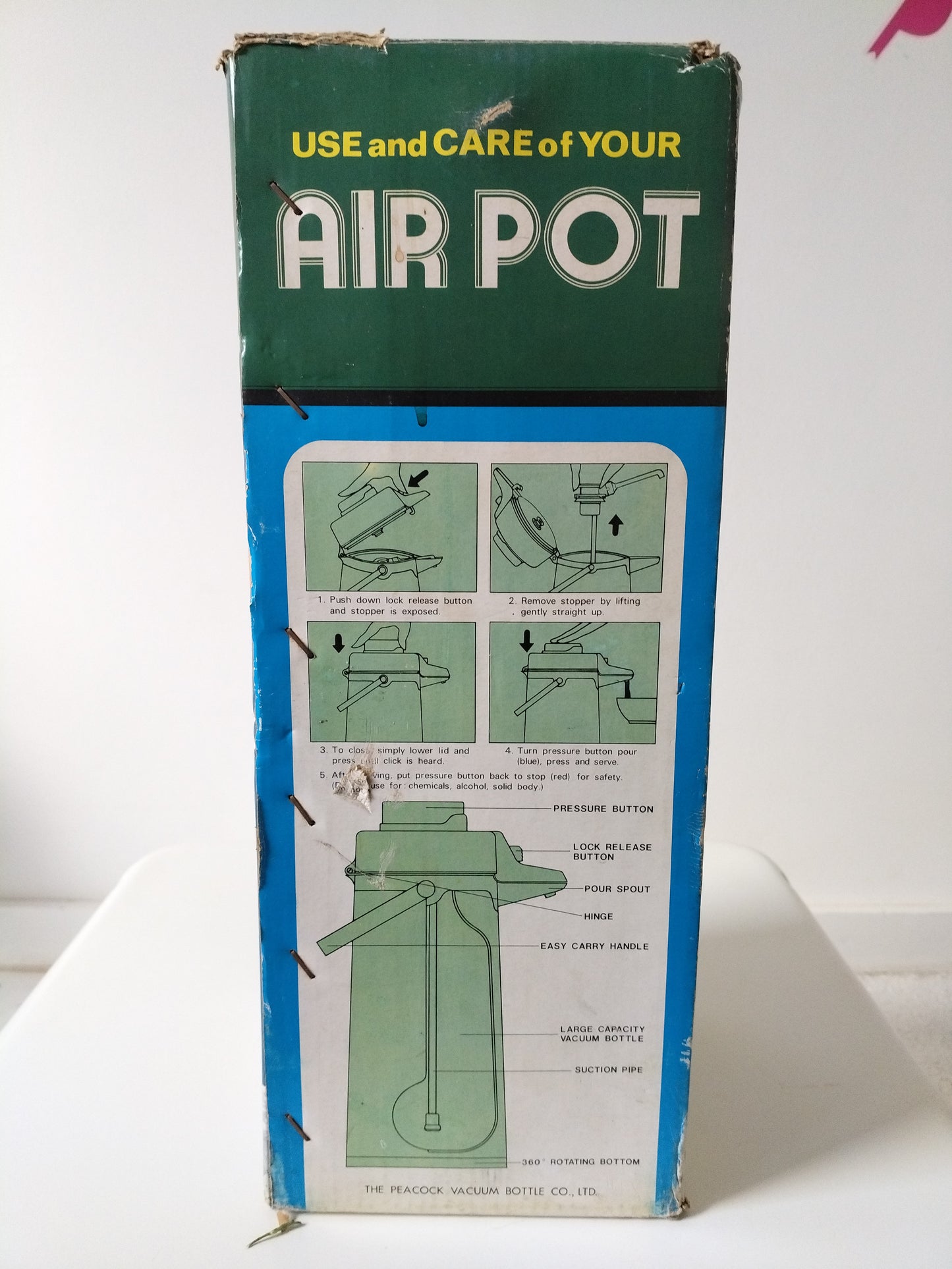 Grand thermos à pompe pivotant 2,5l Peacock Air Pot Japan
