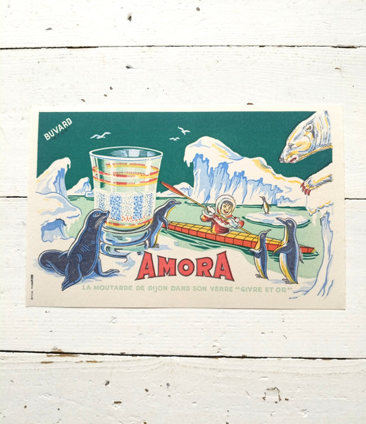 Ancien buvard publicitaire moutarde Amora