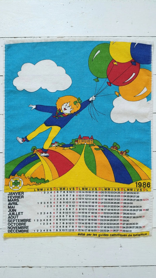 Torchon calendrier 1986 guides catholiques de Belgique