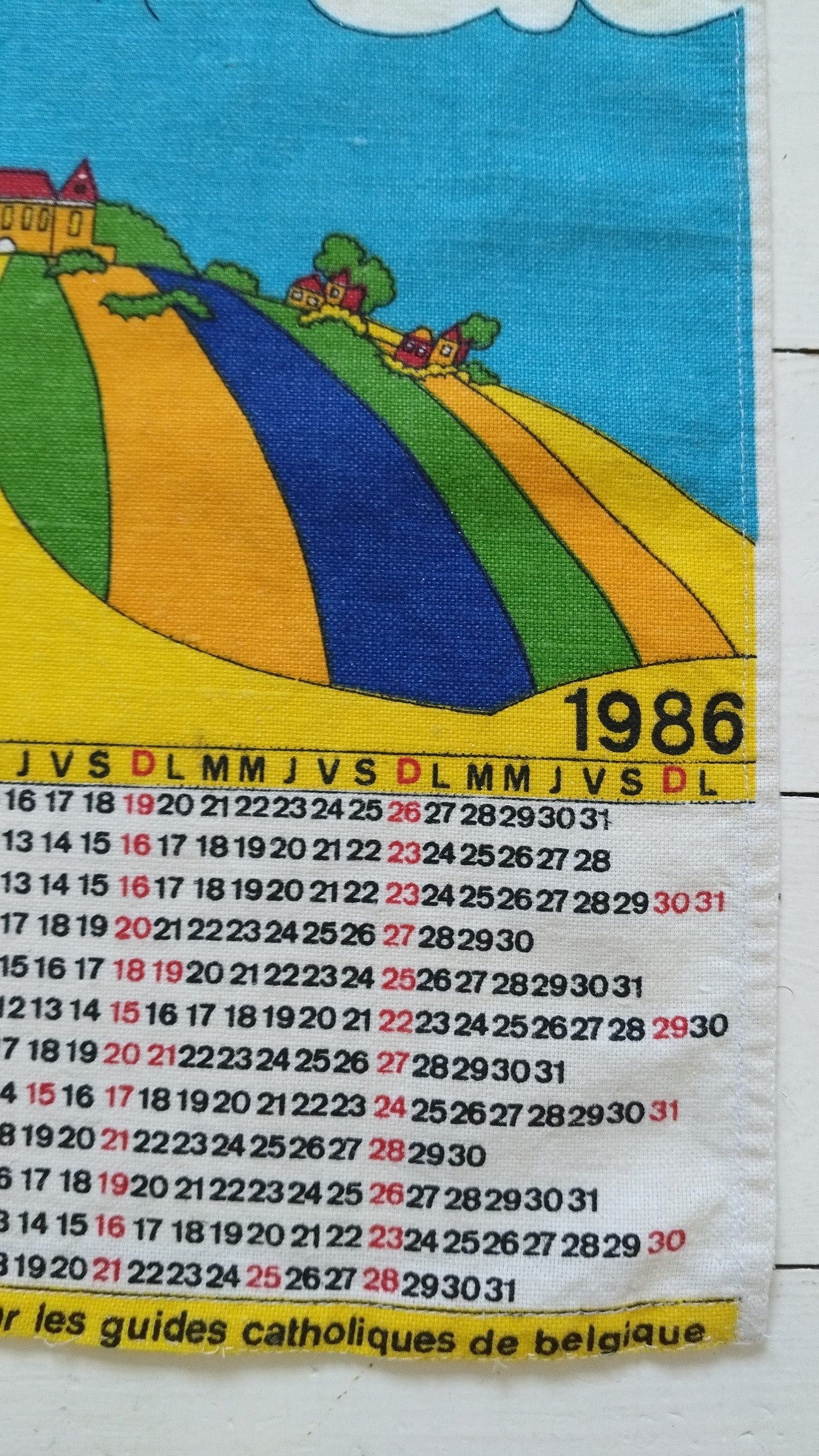 Torchon calendrier 1986 guides catholiques de Belgique