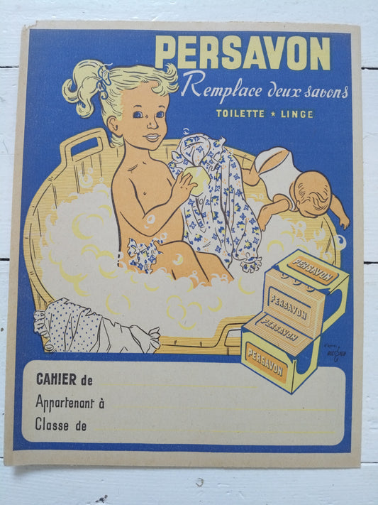 Ancien protège-cahier en papier publicitaire Persavon A5