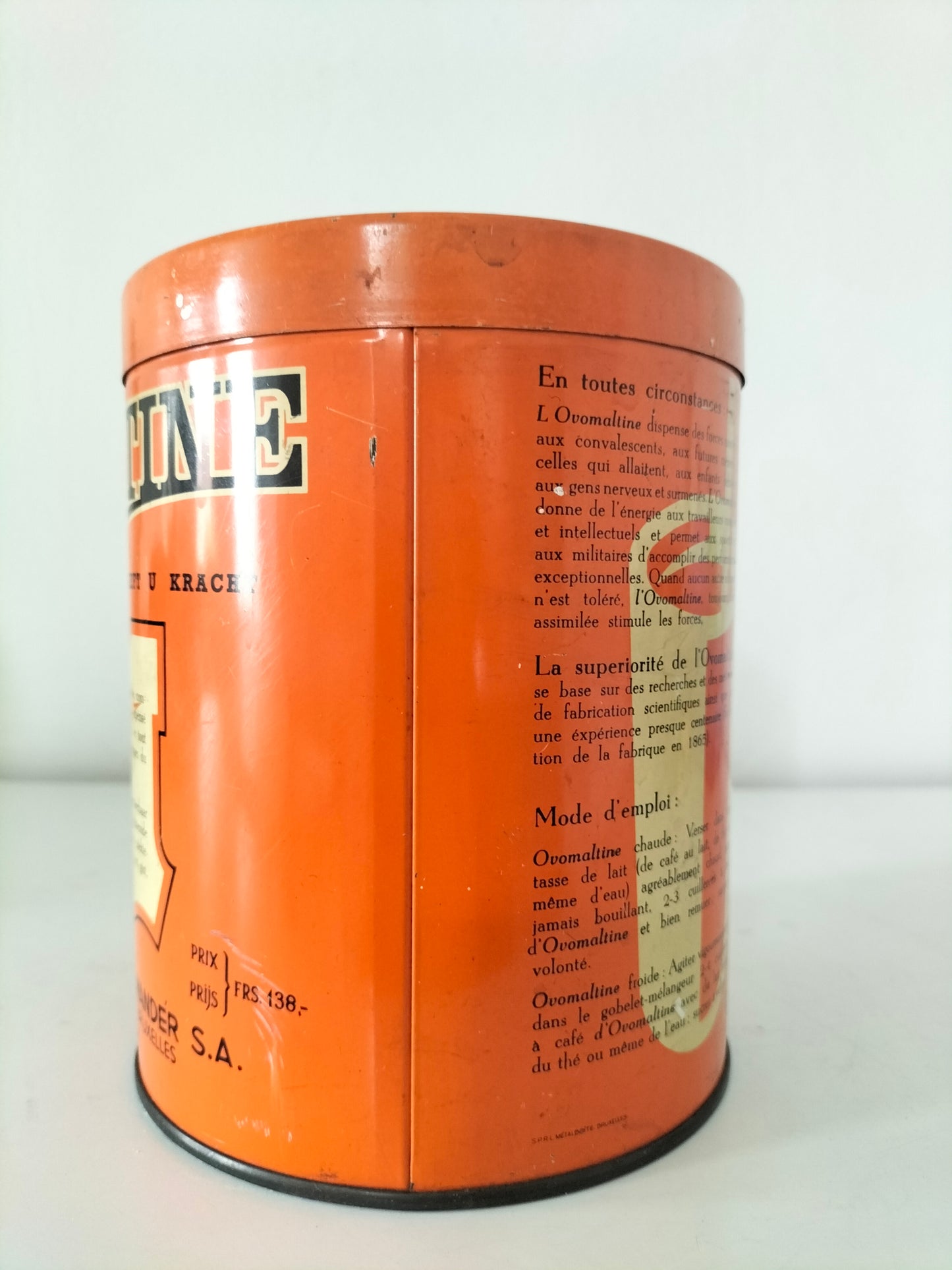 Ancienne grosse boîte métallique publicitaire Ovomaltine années 50 ! Laetitia !