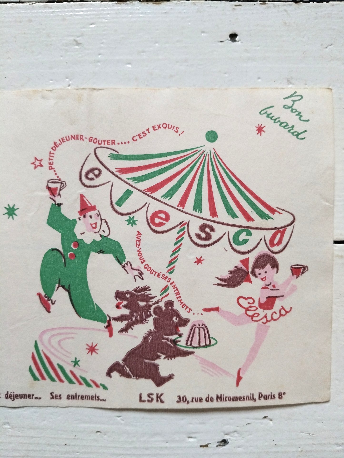 Ancien buvard publicitaire petit déjeuner entremets Elesca LSK
