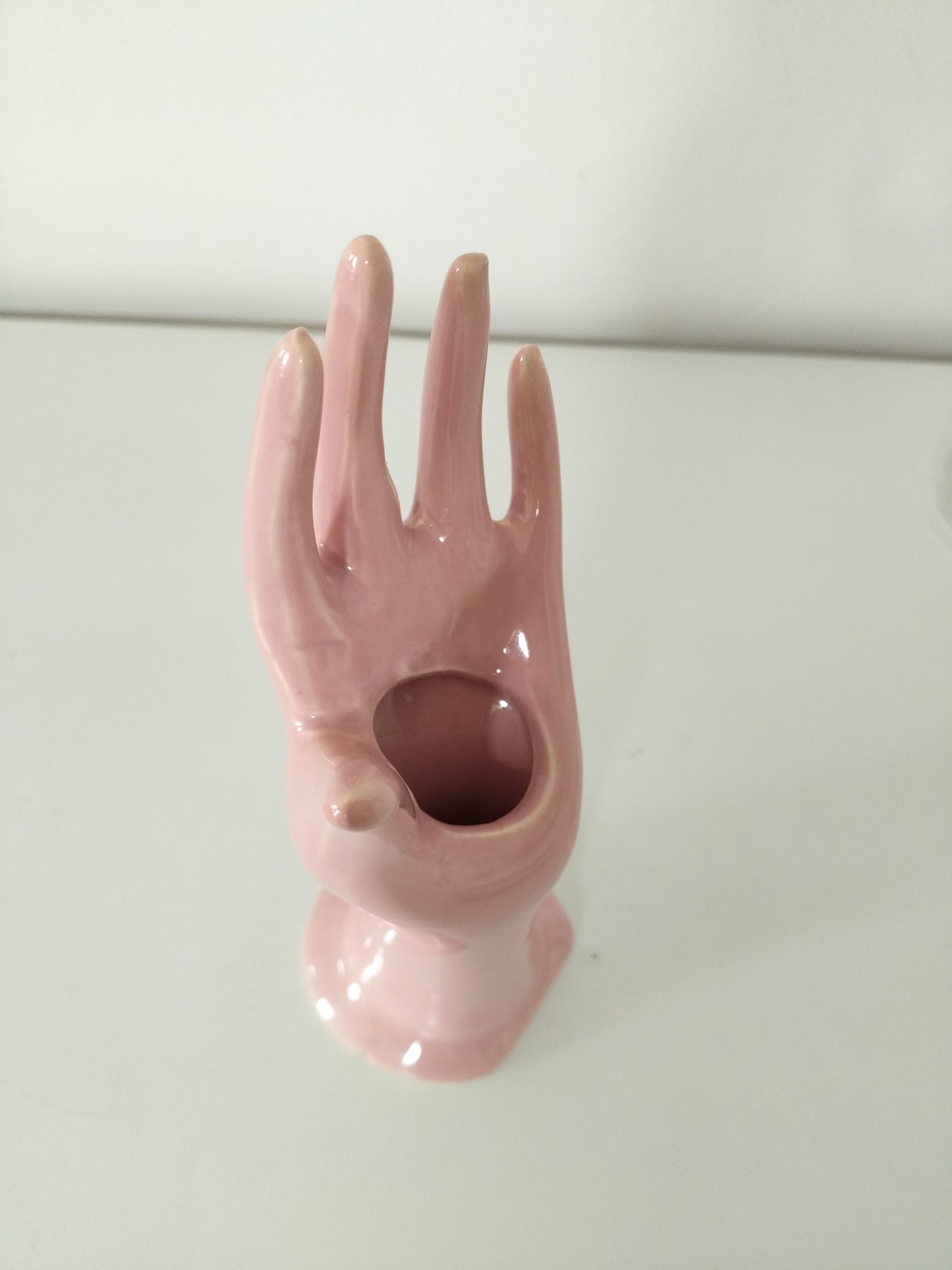 Soliflore baguier main en céramique rose