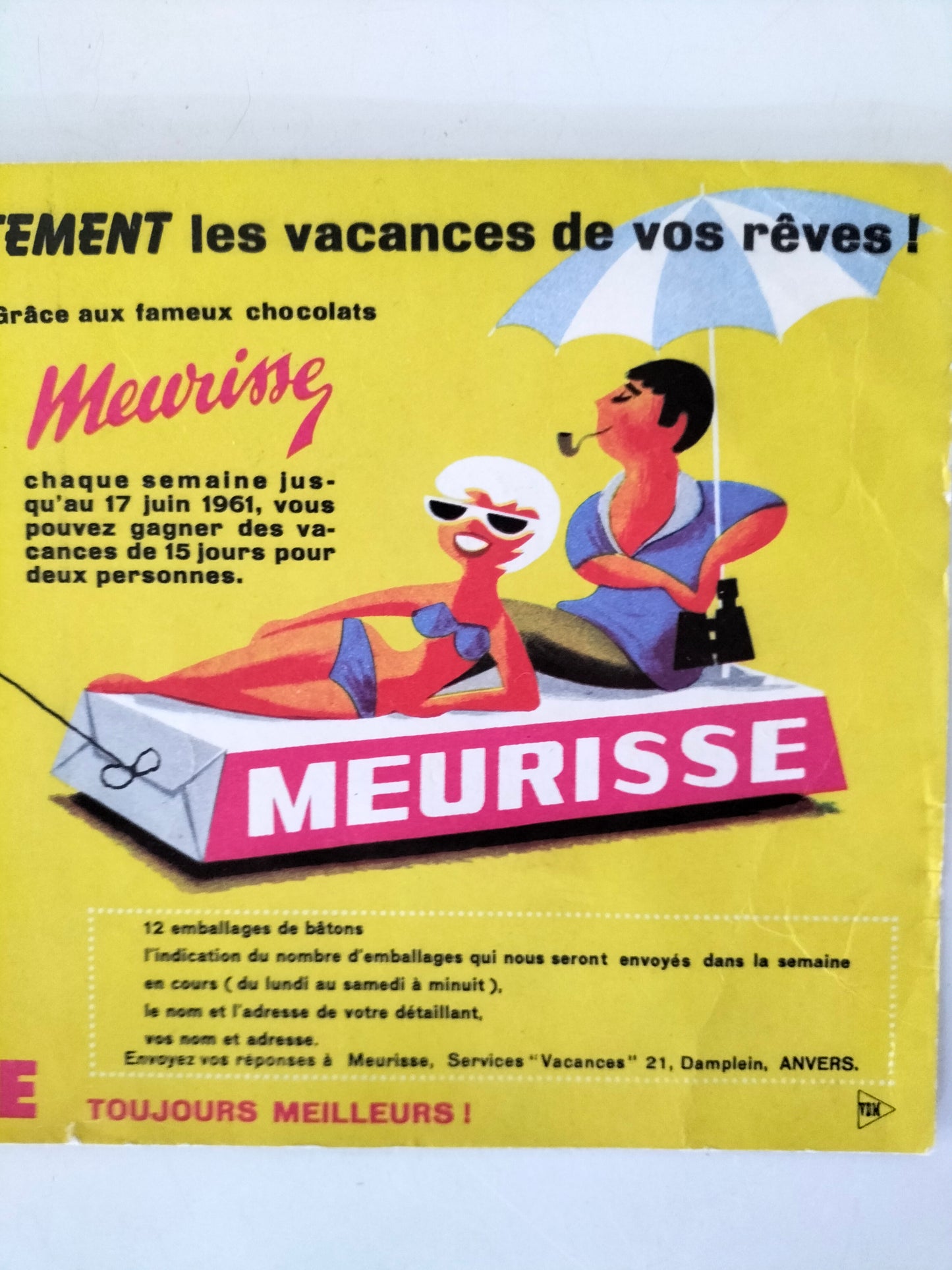Ancien buvard publicitaire chocolats Meurisse (1961)