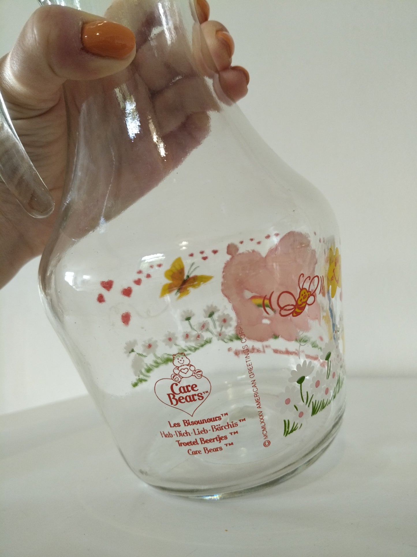 Carafe pichet cruche en verre Care Bears Les Bisounours Cheer Bear Grosfarceur 1985
