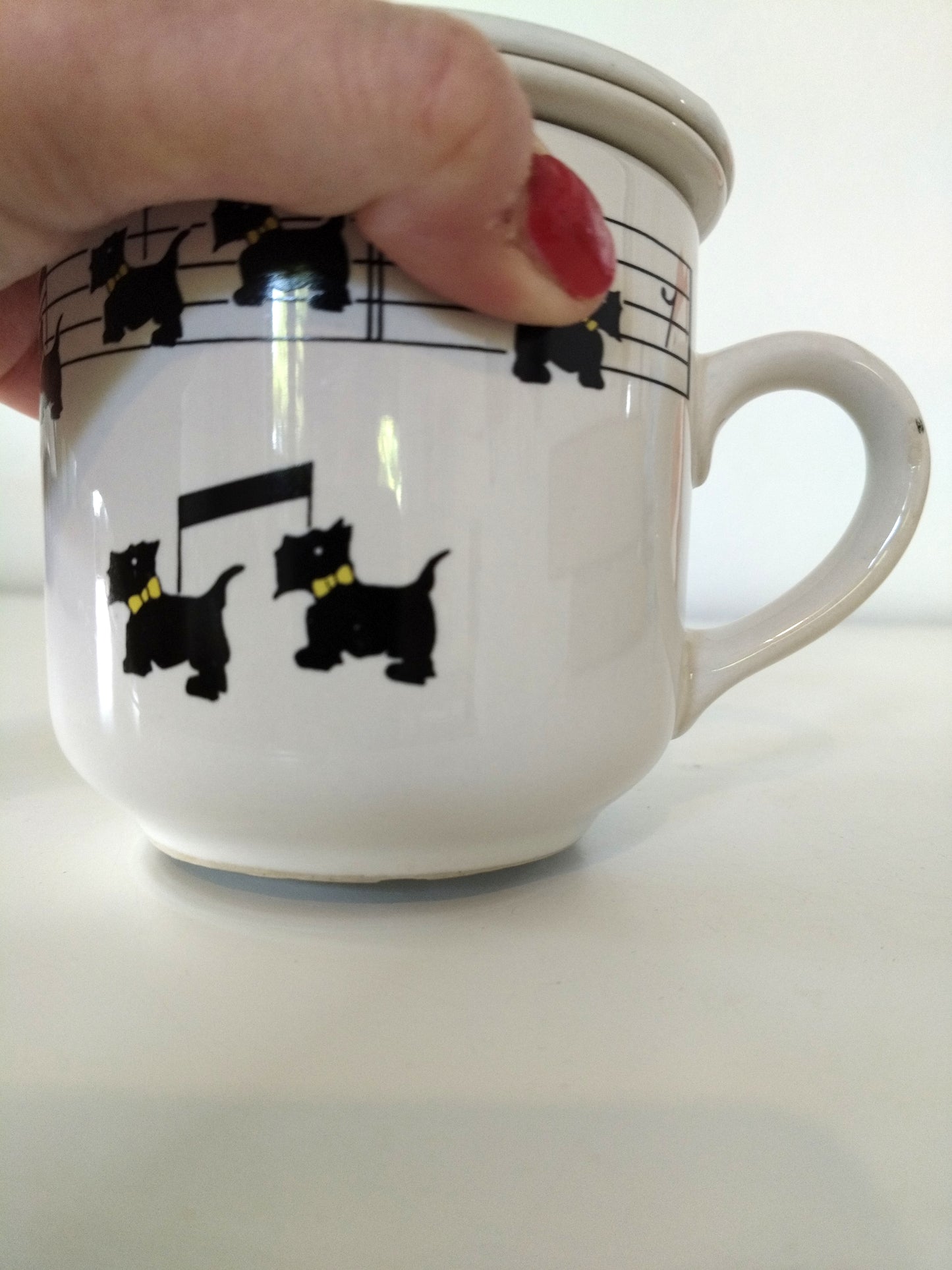 Tisanière/ tasse à thé en porcelaine KGG décor scottish terrier