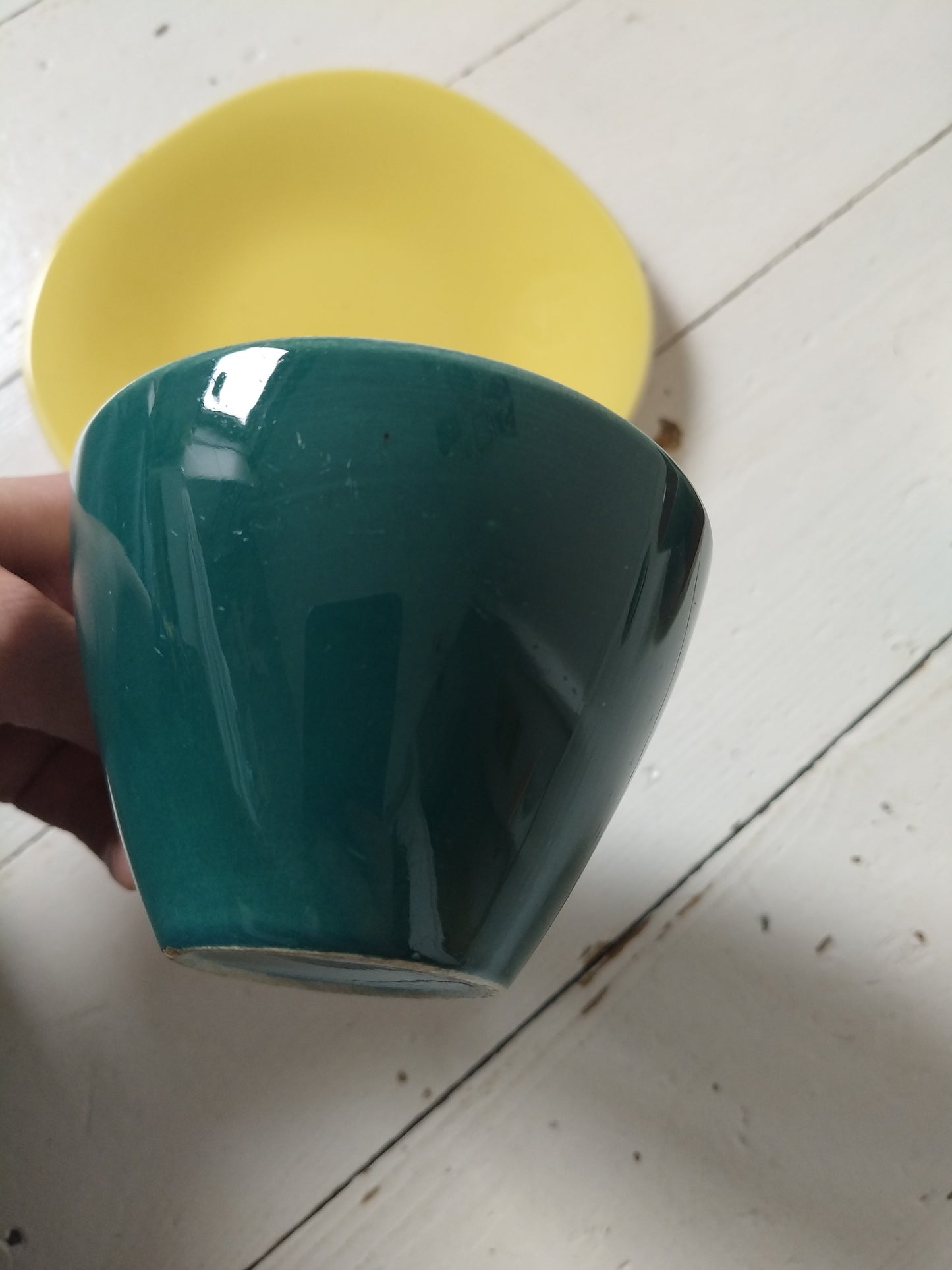 Ensemble 1 tasse verte + 1 soucoupe jaune Kéralux Boch La Louvière Miami Bicolore