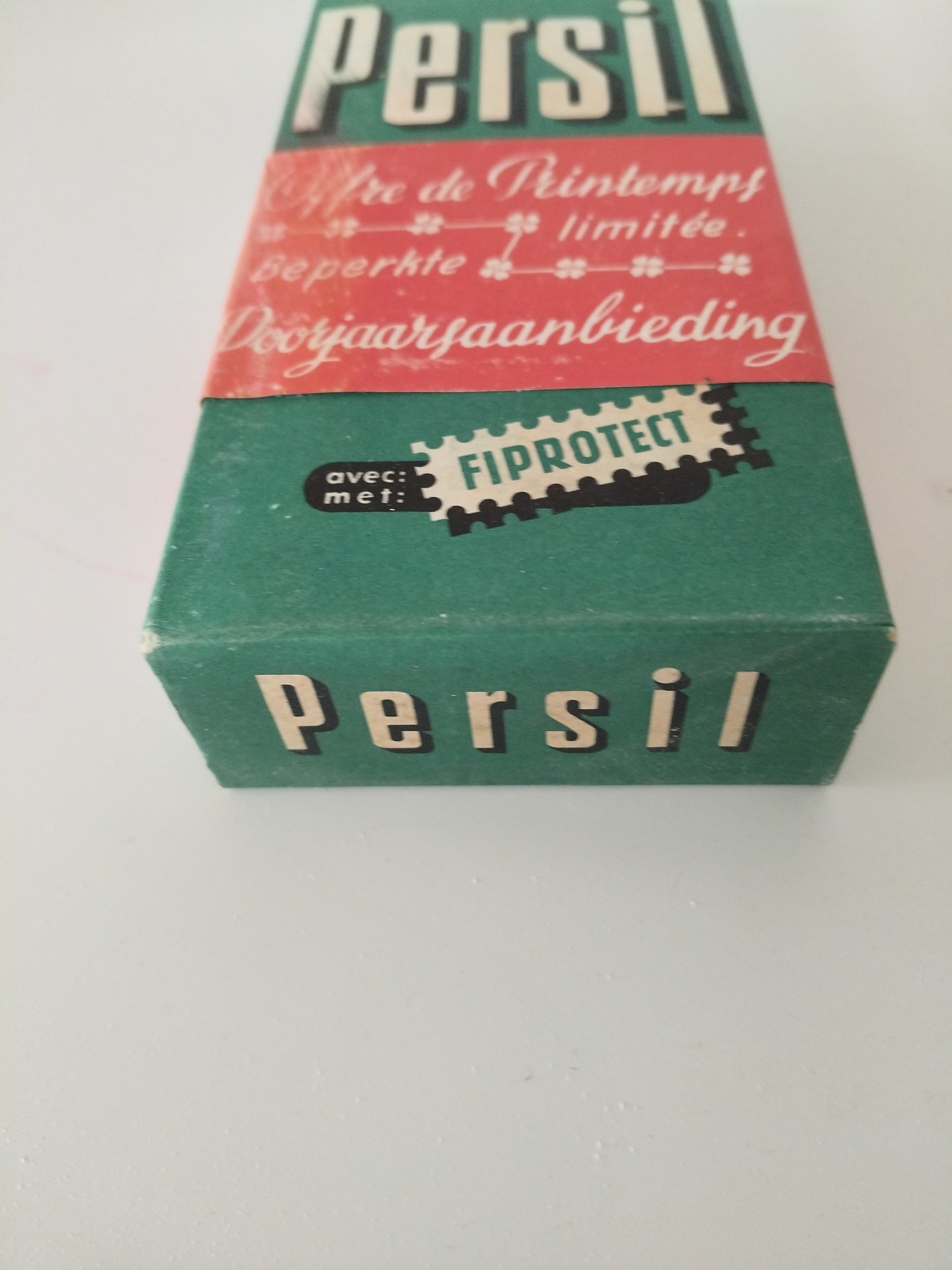 Ancienne boîte cartonnée de poudre de savon au choix : Persil, Soleil ou Vigor (français/ néerlandais)