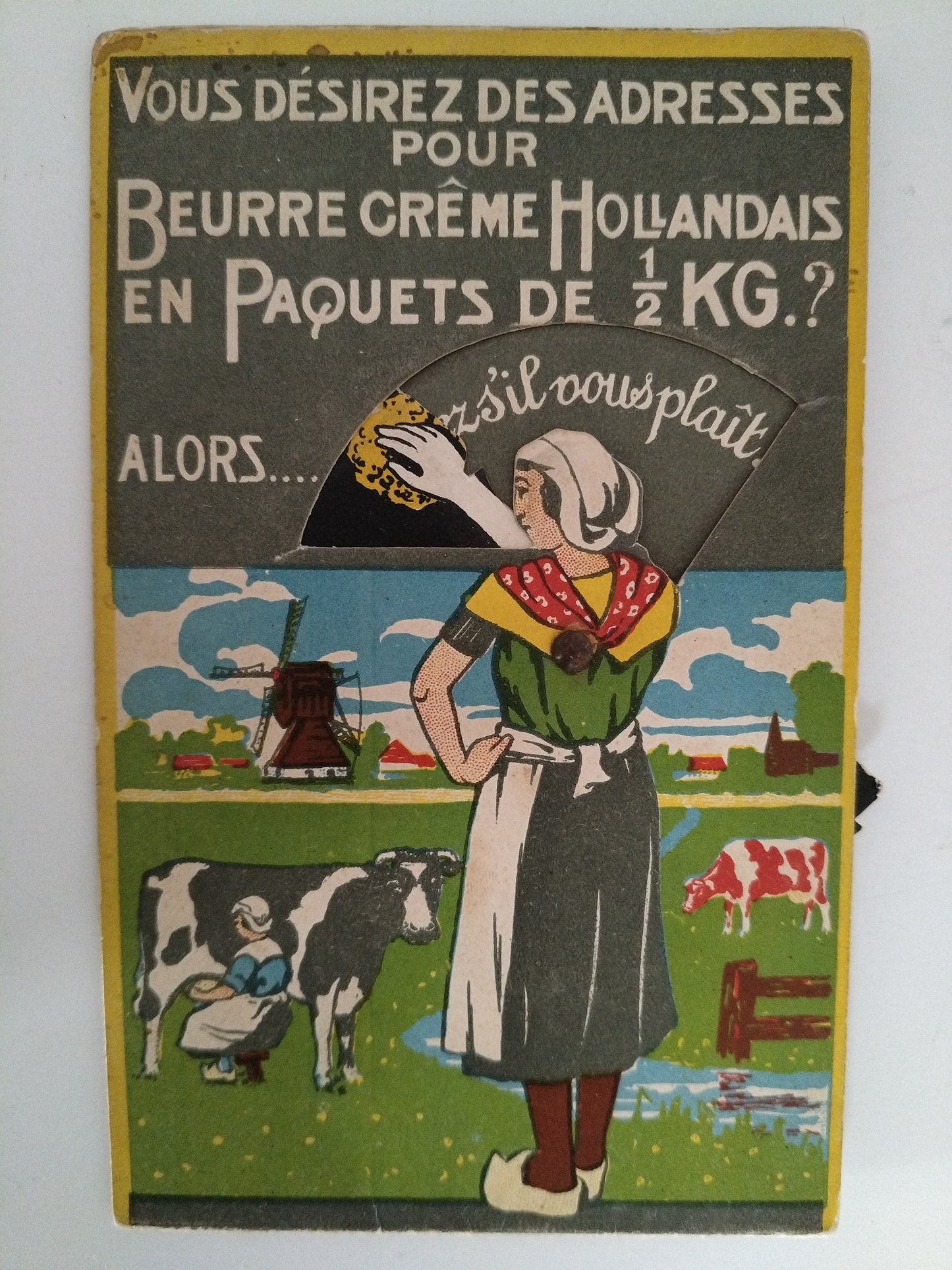 Petit carton publicitaire animé Beurre crème Hollandais